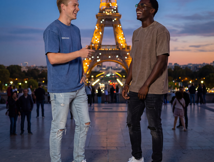 MoGrosso Vintage Oversized T-shirts in Paris worn by two men with stylish outfits