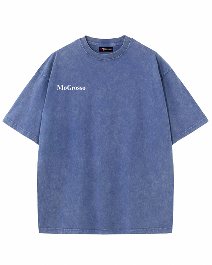 MoGrosso blue Vintage Oversized T-shirt on a white background for everyday streetwear