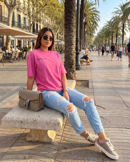 MoGrosso pink woman oversized t shirt view daily wear
